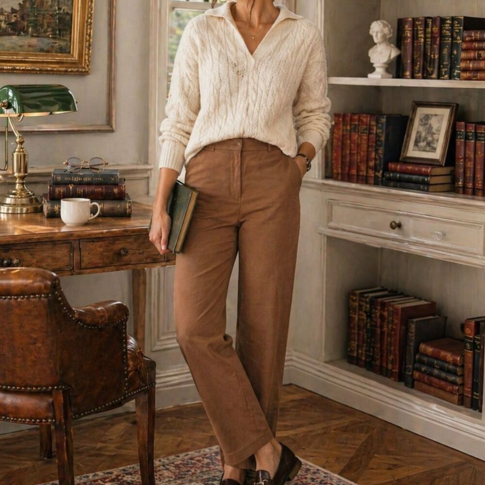 Talbots Brown Curvy Fit Straight Leg Pants 10 Dark Academia Workwear Classic